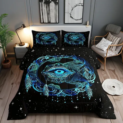 Miniatura 22 de Castle Fairy Juego de edredón tamaño twin con lobo, animales salvajes y plantas, exótico, bohemio, loto misterioso, colección de cama suave