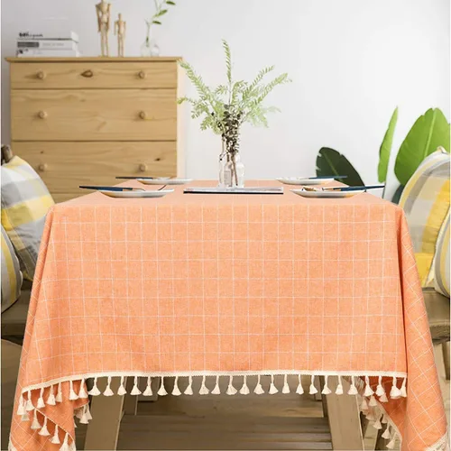 Miniatura 12 de ShinyBeauty Mantel Redondo Rosa Bebé de 55 Pulgadas Mantel Gingham Rosa a Cuadros Mantel de Mesa de Algodón para Mesa Redonda Mantel a Cuadros Rosa