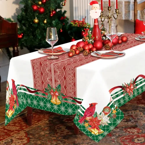 Miniatura 6 de PROCIDA Mantel rectangular de Navidad con diseño de flor de pascua roja, para invierno, Año Nuevo, impermeable, lavable, para fiestas, cocina