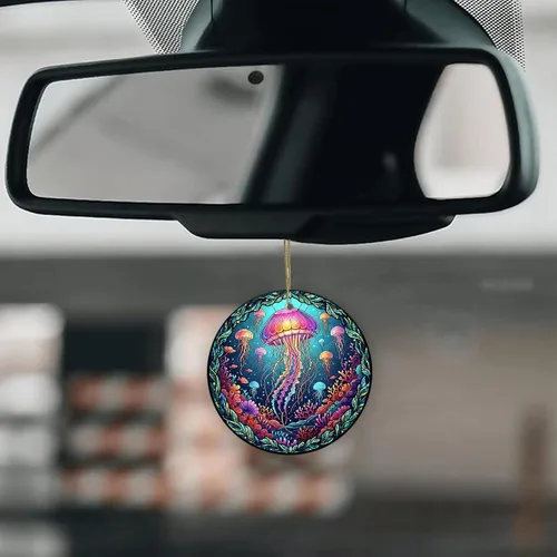 Miniatura 6 de Velyra Adorno de Navidad 2025 – Adorno de cerámica estilo vitral de medusas, decoración bajo el mar para árbol, regalo de arte de vida marina