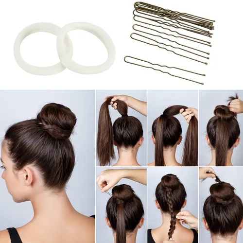 Miniatura 6 de WILLBOND Juego de moldeador de moño, 3 donas para el cabello, 2 marcadores de moño, 4 herramientas de cola de caballo, 10 pines y 2 bandas