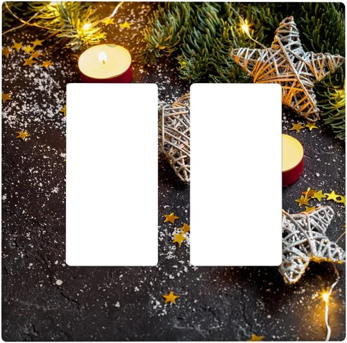 Miniatura 51 de Cubierta de interruptor de luz dúplex de 1 banda, cubierta decorativa de Navidad con copos de nieve rojos, placa frontal decorativa para cocina