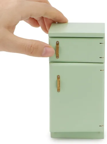 Miniatura 2 de Casa de muñecas a escala 1/12, muebles de cocina en miniatura, estilo retro simple, accesorio para refrigerador, decoración de modelo de Verde claro