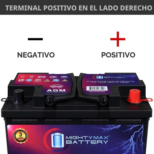 Miniatura 3 de Batería Mighty Max Battery MM-H6 de Arranque y Parada para Automóvil BCI Grupo Tamaño 48 12V 70 AH, 120RC, 760 CCA Batería Recargable AGM