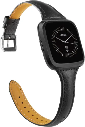 Miniatura 12 de TOYOUTHS Correa de cuero compatible con Fitbit Versa/Versa 2, correas de reloj para mujeres y hombres, pulseras delgadas de cuero genuino de Negro