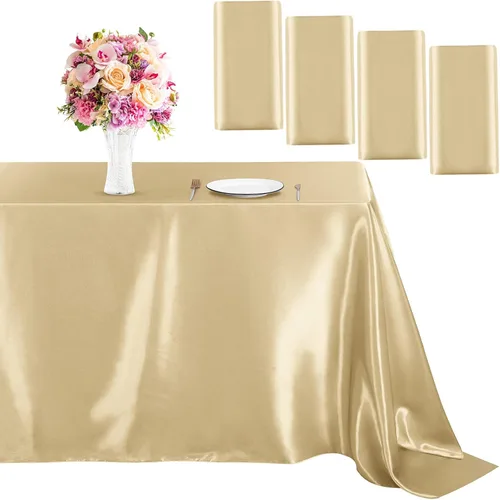 Miniatura 20 de MCEAST Paquete de 2 manteles rectangulares de satén de 102 x 58 pulgadas, mantel de seda brillante, decoración de mesa de tela suave para decoración