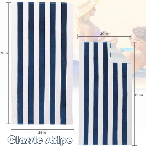 Miniatura 4 de Exclusivo Mezcla - Toalla de playa a rayas, 35 x 60 pulgadas y 35 x 70 pulgadas Azul marino oscuro