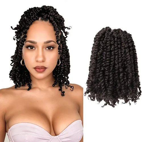 Miniatura 59 de Pelo Passion Twist de 8 pulgadas, trenzas de ganchillo pretrenzadas, paquetes de 8 paquetes (1B/negro natural)