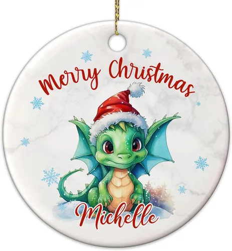 Miniatura 7 de Hyturtle Adorno de Navidad personalizado para amantes del dragón, adorno de cerámica con nombre personalizado de dragón de Navidad, regalos lindos