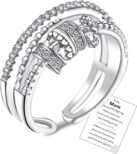 Anillo de ansiedad de plata de ley S925 OOOPEL con tarjeta inspiradora, anillos ajustables antiestrés para ansiedad para mujer, anillo giratorio de