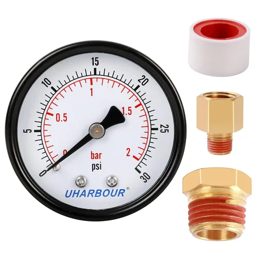 Miniatura 12 de Manómetro de presión de agua para gas y agua (15 psi) escala única con conexión trasera NPT de 1/4