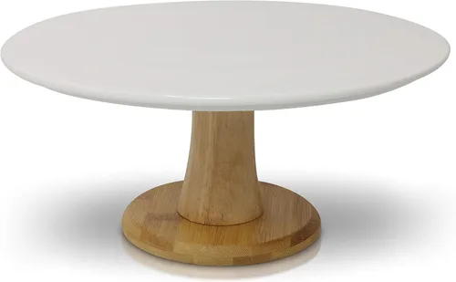 Miniatura 3 de Soporte de cerámica blanca para tartas con base de bambú, soporte para pasteles y postres para bodas y cumpleaños, decoración de cocina y hogar