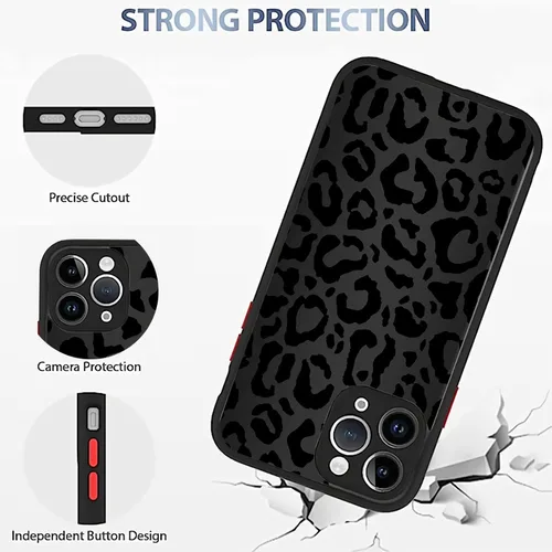 Miniatura 3 de Funda compatible con iPhone 14, piel de animal de leopardo negro, delgada, suave, TPU negro + funda protectora de espejo templado para Apple 14