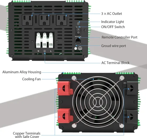 Miniatura 4 de EDECOA Inversor de corriente de onda sinusoidal pura de 3000 W 3000 vatios CC 12 V a 110 V 120 V AC inversor solar con 3 salidas y bloque