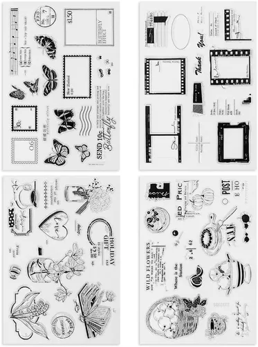 4 temas, 60 sellos transparentes, sello retro de goma transparente, sellos de silicona transparente para manualidades, álbumes de recortes,