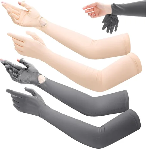 Yahenda - 2 pares de guantes UV de protección solar larga para mujer, guantes de conducción con pantalla táctil, guantes de brazo de protección
