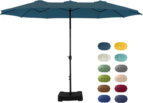 Miniatura 10 de GREEN PARTY Sombrilla de patio rectangular de 15 pies con base incluida, sombrilla de mesa de doble cara con manivela, sombrillas grandes