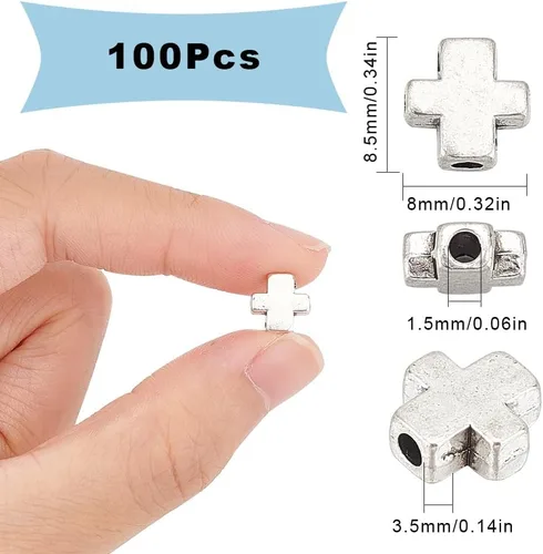 Miniatura 2 de SUNNYCLUE 100 unidades de cruces de aleación de estilo tibetano de plata, mini cruces de bolsillo a granel, pequeños dijes de crucifijo de Pascua