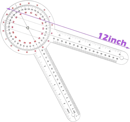 Miniatura 2 de Frienda Goniómetro de 12 pulgadas, regla de ángulo ortopédico transparente, goniómetro de plástico de 360 grados para cinta métrica de cuerpo regla