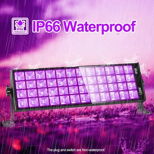 Miniatura 3 de Barra de luz LED negra de 120 W, cable e interruptor de 10 pies, carcasa de aluminio, luces negras impermeables YIAYETOG IP66 para grandes espacios