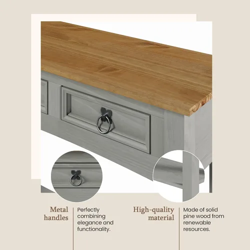 Miniatura 4 de Furniture Dash Mesa Consola de Pasillo de Madera Maciza 34.49" An, 12.64" Pr, 28.82" Al - Mesa de Entrada Estilo Granja con 2 Cajones, Oficina Gris