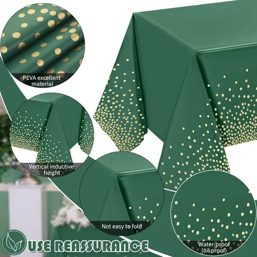 Miniatura 6 de Set de mantel y camino de mesa de lentejuelas Tudomro, 54 x 108 pulgadas con lunares y confeti, mantel de plástico brillante para fiestas de Verde
