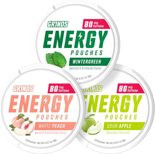 Bolsas de energía Grinds - Bolsas de cafeína natural - Contiene vitaminas B, sin azúcar y 0 calorías - 80 mg de cafeína en cada bolsa - Genciana,