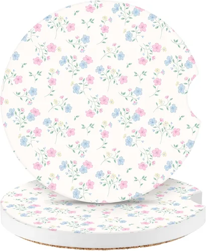 Miniatura 22 de Posavasos para automóvil, morado sonriente, absorbentes, paquete de 2 para portavasos con muesca para los dedos, cerámica de 2.56 pulgadas