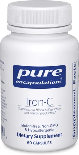 Pure Encapsulations Iron-C - 15 mg - 175 mg de vitamina C - Soporte de glóbulos rojos* - Producción de energía - Píldora de hierro altamente