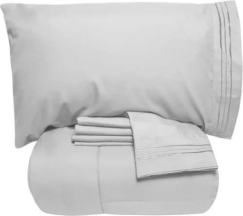 Miniatura 18 de Sweet Home Collection - Lujoso juego de sábanas y edredón de 5 piezas de color sólido para cama, en una bolsa, Agua (Aqua), gemelo