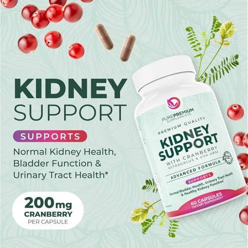 Miniatura 2 de PurePremium Suplemento de apoyo renal con extracto de arándano, limpieza renal, desintoxicación y reparación para hombres y mujeres, apoyo