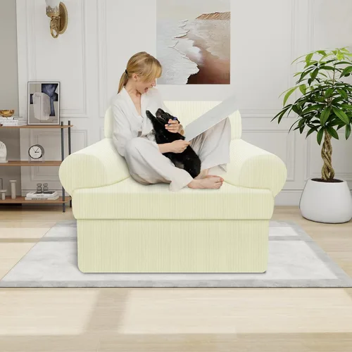 Miniatura 2 de Funda impermeable para silla con brazos, juego de 2 piezas, funda a rayas para 1 sofá separado con cojín en T, fundas de sillón de tela