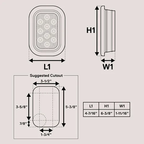 Miniatura 7 de TRUE MODS Kit de 2 luces traseras LED rectangulares rojas de 5x3 3x5 pulgadas [DOT FMVSS 108] [SAE I6 P2 S2 (3) T] [Ojales/Tapones] [Sumergible] Rojo