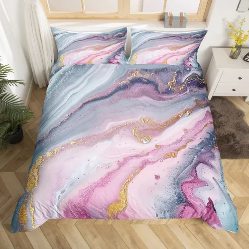Miniatura 9 de Erosebridal Juego de ropa de cama de mármol líquido azul aguamarina, funda de edredón con estampado de mármol con patrón de mármol abstracto, juego