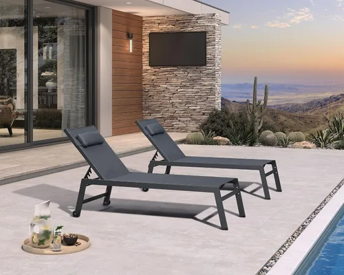 Miniatura 26 de PURPLE LEAF Juego de sillas de lounge al aire libre de gran tamaño de 3 piezas para patio, tumbona para piscina, estructura de aluminio con mesa