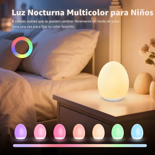 Miniatura 2 de MediAcous Luz nocturna para niños, Luz de Huevo para Bebé para guardería, 7 colores cambiantes y atenuación continua, lámpara nocturna táctil