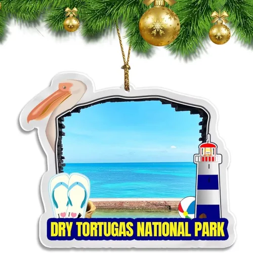 USA Dry Tortugas Parque Nacional Adorno de Navidad Acrílico Transparente Decoración de Árbol de Navidad Colgante de Doble Cara Colección de