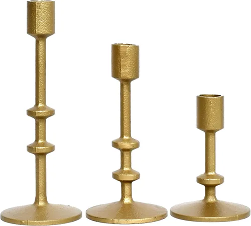 SwallowLiving Portavelas decorativo de mesa, juego de 3 portavelas de latón antiguo, portavelas de hierro para velas de pilar, decoración vintage,