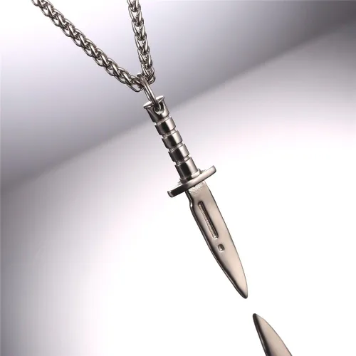Miniatura 8 de U7 Punk Necklaces Stainless Steel 18K Gold Plated Large Hip Hop DaggerKnifeSwordSteampunk GearLarge Razor Blade Pendant Necklace for Men Women