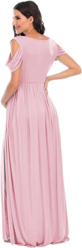 Miniatura 3 de ZIUMUDY Vestido de maternidad con hombros descubiertos y cuello en V envuelto para sesión de fotos, vestido largo para baby shower