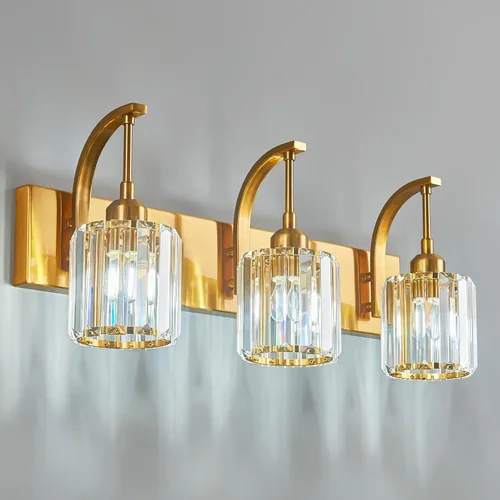 Miniatura 10 de Luces de tocador de cristal de 3 luces negras para tocador de baño, modernas lámparas de baño de cristal sobre espejo de 23.62 pulgadas de largo