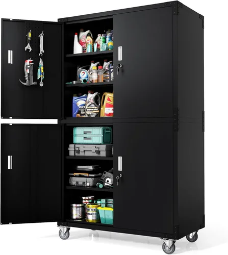 Miniatura 29 de VINGLI Armario de Pared para Garaje con Puertas con Cerradura y Estante Ajustable, Gabinete de Pared de Metal, Gabinete de Almacenamiento Superior