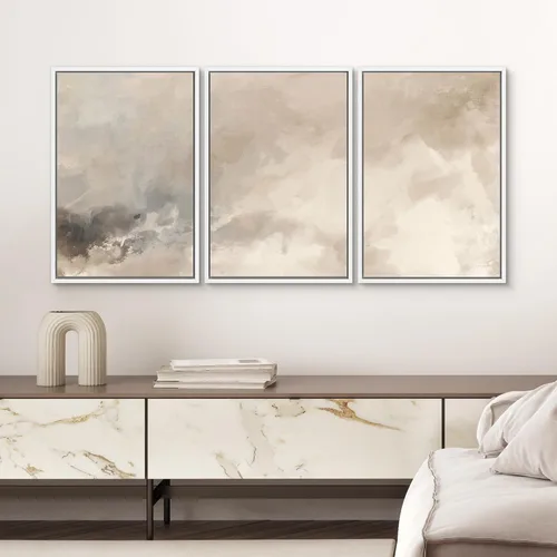 Miniatura 407 de SIGNWIN Lienzo enmarcado para pared, arte con pinceladas de flujo neutro en tonos beige abstractos, ilustraciones, arte moderno, decorativo