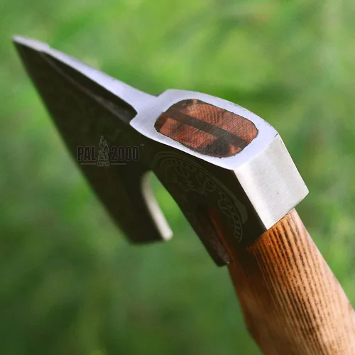 Miniatura 9 de AX-3016 Hacha vikinga de acero al carbono forjada con eje de madera de fresno - Hacha de camping barbuda vikingo