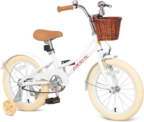 Miniatura 12 de ACEGER Bicicleta para niñas con canasta, bicicleta para niños de 3 a 13 años, incluye freno de contrapedal y freno de pinza, 14, 16, 18 pulgadas