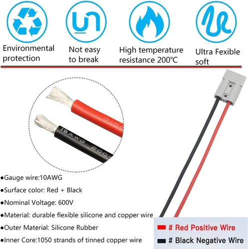 Miniatura 3 de CESFONJER Conector de batería, enchufe de conexión/desconexión rápida de 600 V 50 A, conectores de enchufe de batería, con cables de conexión