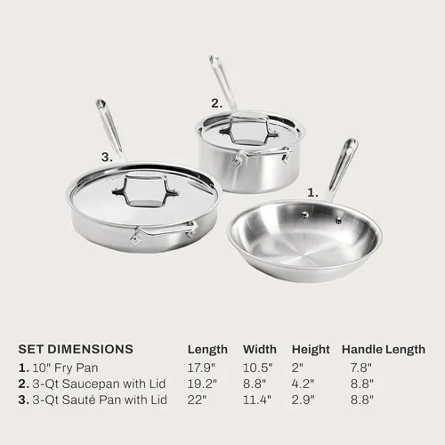 Miniatura 2 de Juego de utensilios de cocina de acero inoxidable de 5 capas All-Clad D5, apto para inducción, horno y parrilla, seguro hasta 600°F, 5 piezas