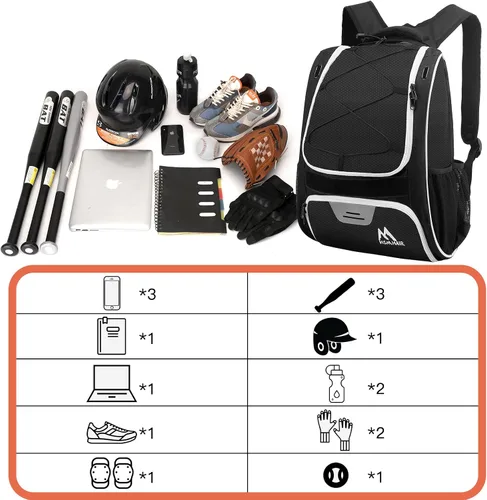 Miniatura 6 de Hsmihair Bolsa de béisbol - Mochila de béisbol para béisbol, compartimento principal grande, softball y equipo para jóvenes y adultos