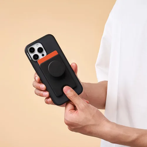 Miniatura 4 de Cartera para teléfono PopSockets con patada expandible, tarjetero para teléfono - Negro Adhesivo negro