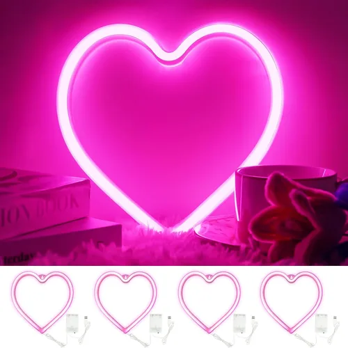 Miniatura 13 de Letrero de neón con forma de corazón rosa, funciona con pilas o USB, luces LED para decoración del día de San Valentín, regalos de San Valentín